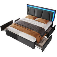 POLSTERBETT 140/200 cm Grau aus Holz mit LED-Beleuchtung - Grau, Holz (140/200cm) - OKMYHOME