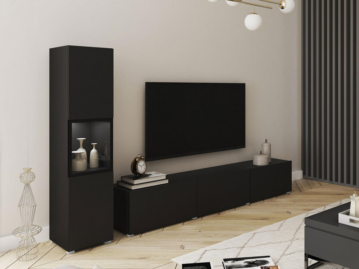 WOHNWAND Berlin I mit weißer LED Beleuchtung - Alufarben/Graphitfarben, Holzwerkstoff/Kunststoff (180/30/33cm) - MIRJAN24