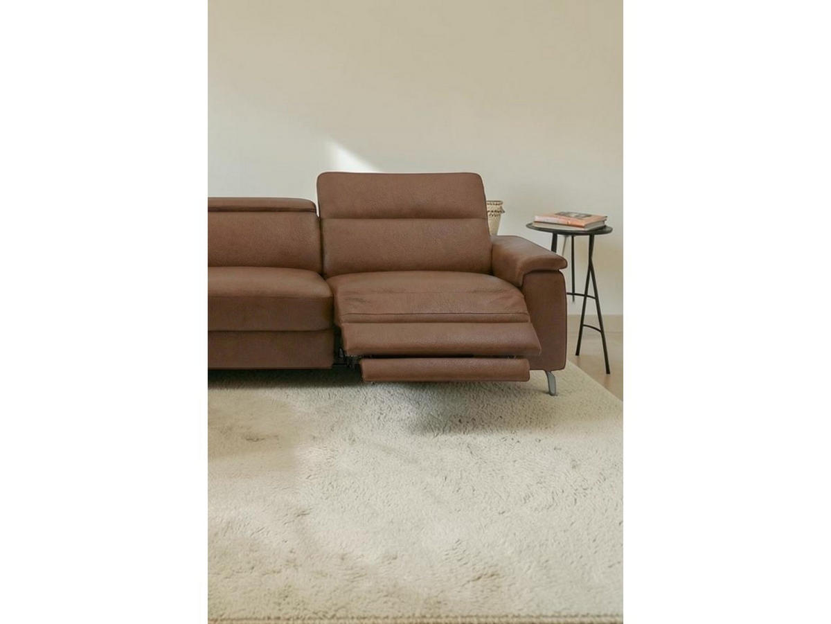 ECKSOFA Ambassador Echtleder mit 1 x Relaxfunktion Cognacbraun - Cognac, Leder/Metall (224/272cm)