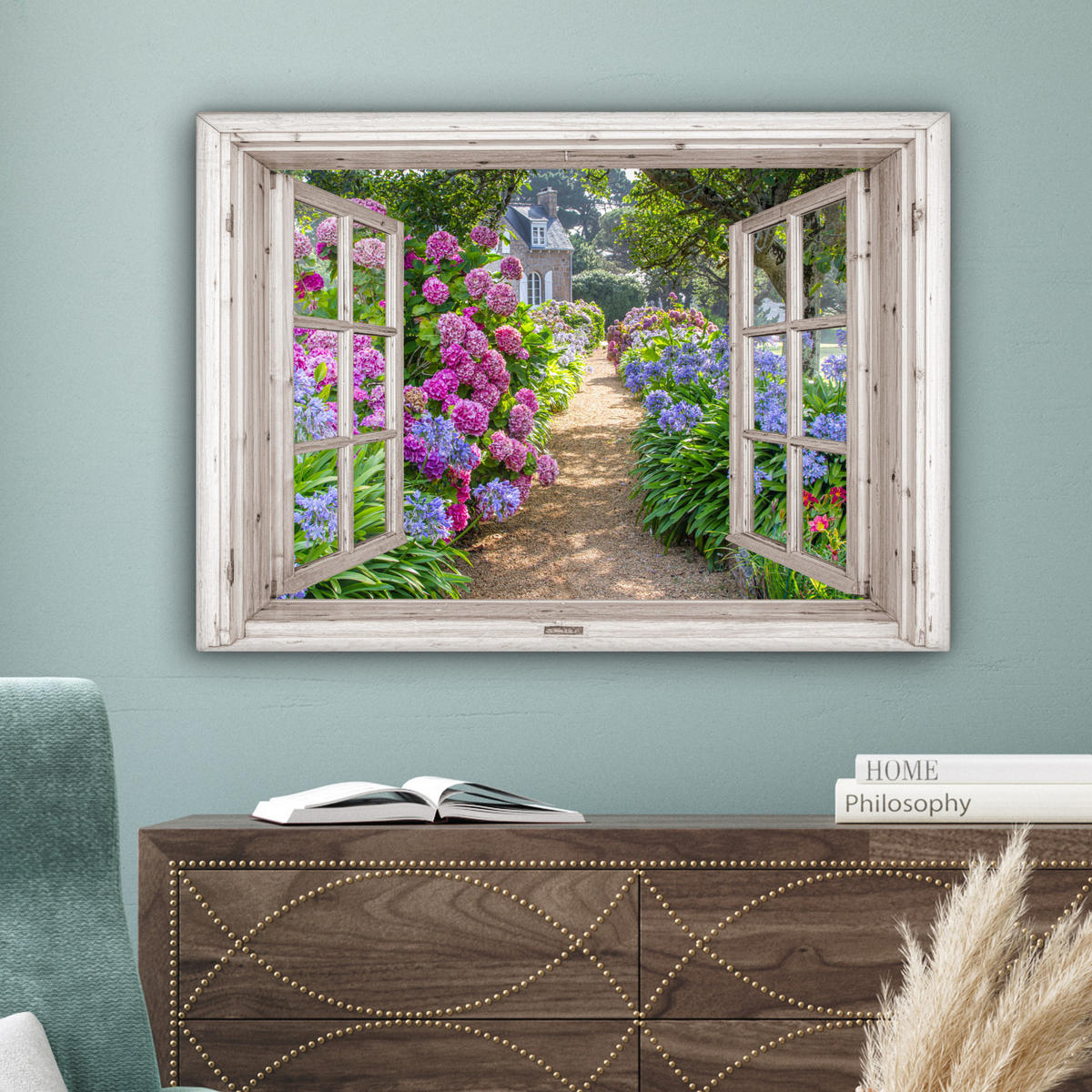 LEINWANDBILD Hortensie - Durchsichtig - Blumen - Sommer - Lila - Weg Wandbilder 80x60 cm - Lila, Textil (80/60cm) - MuchoWow