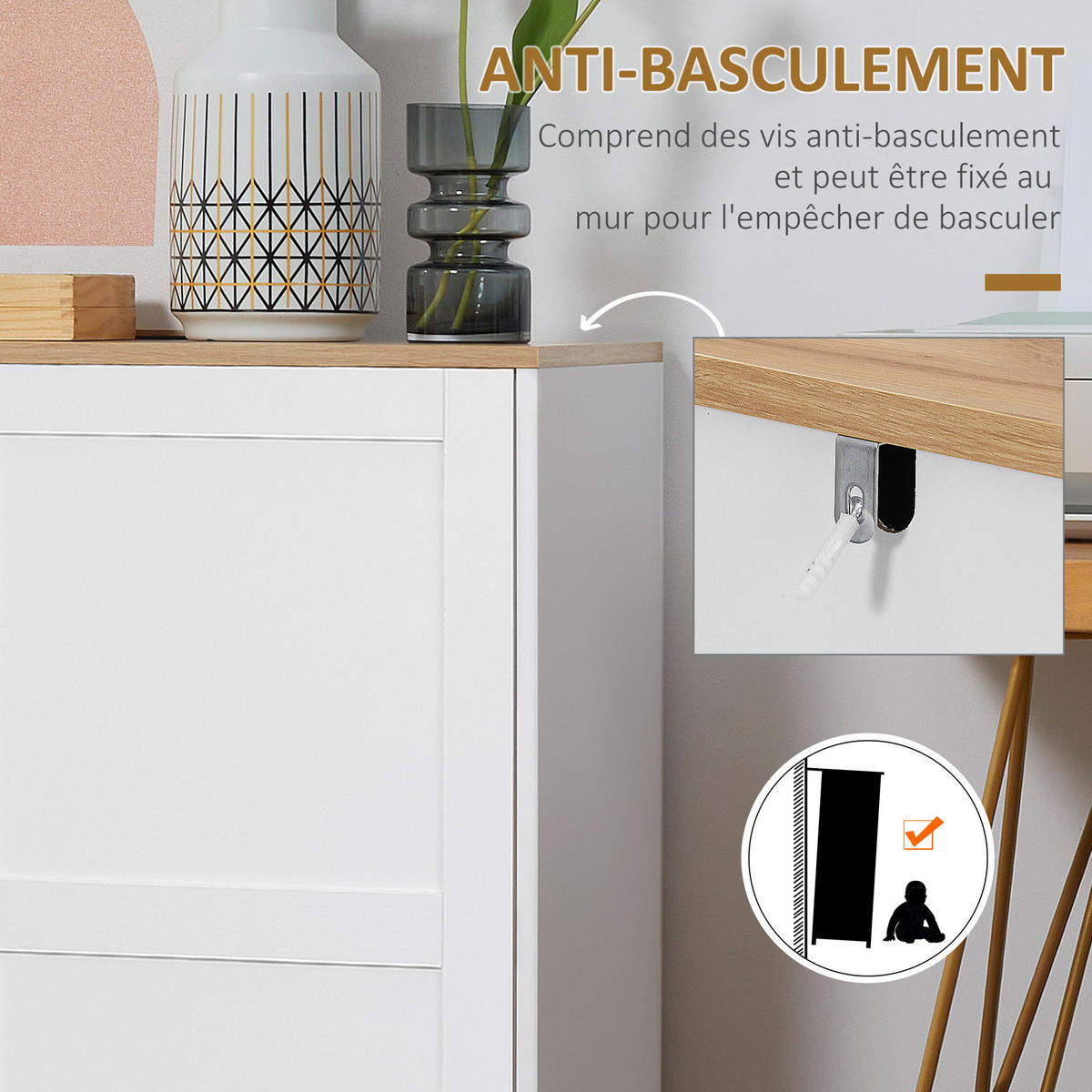 SIDEBOARD DE-11031 2 Türen Weiß/Holzoptik - Weiß, Holzwerkstoff (90/88/39.5cm) - ComfortXL
