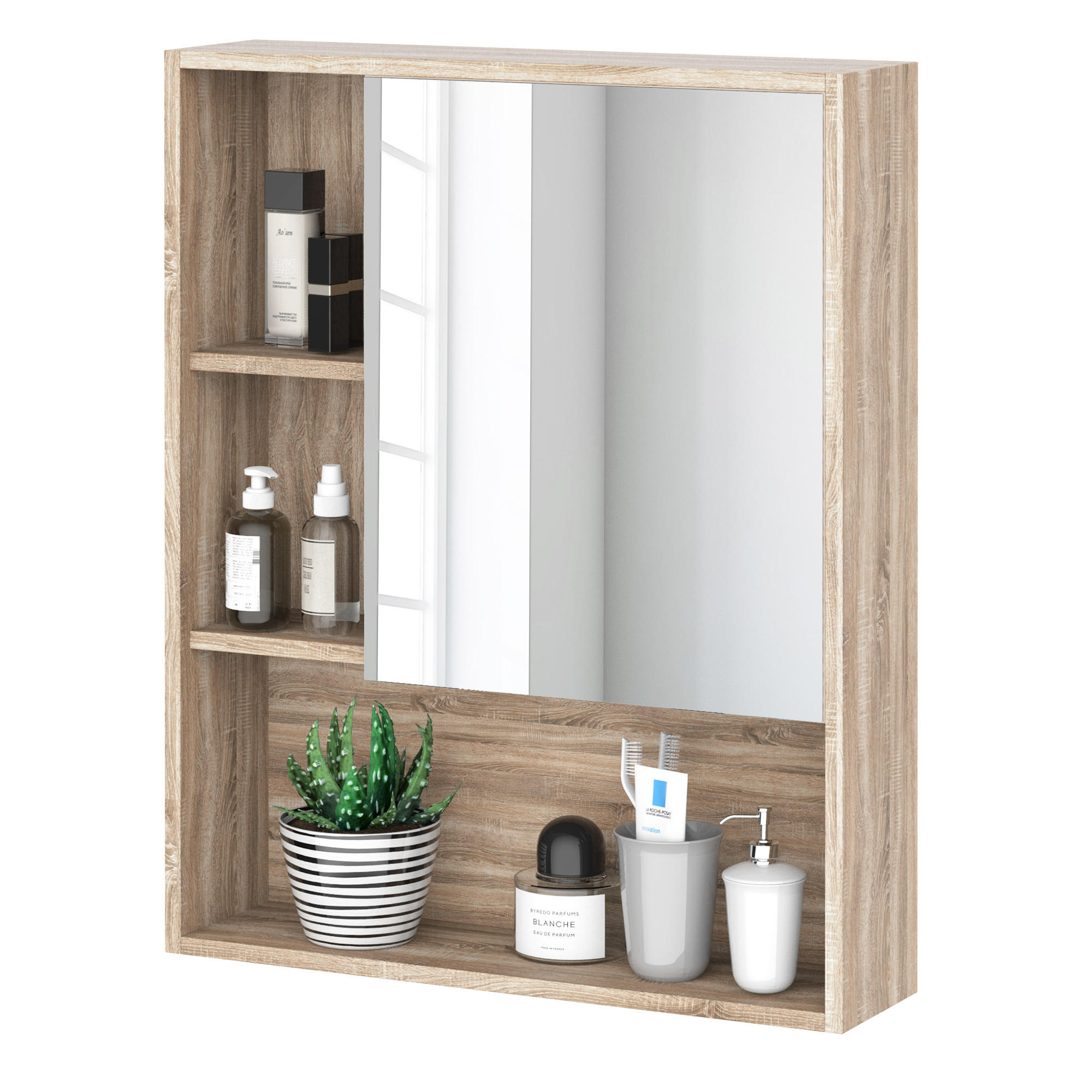 SPIEGELSCHRANK, platzsparend, mit Tür, Wandmontage, 60 x 15 x 76 cm ,Eiche - Braun, Glas (60/76/15cm) - Vallsero
