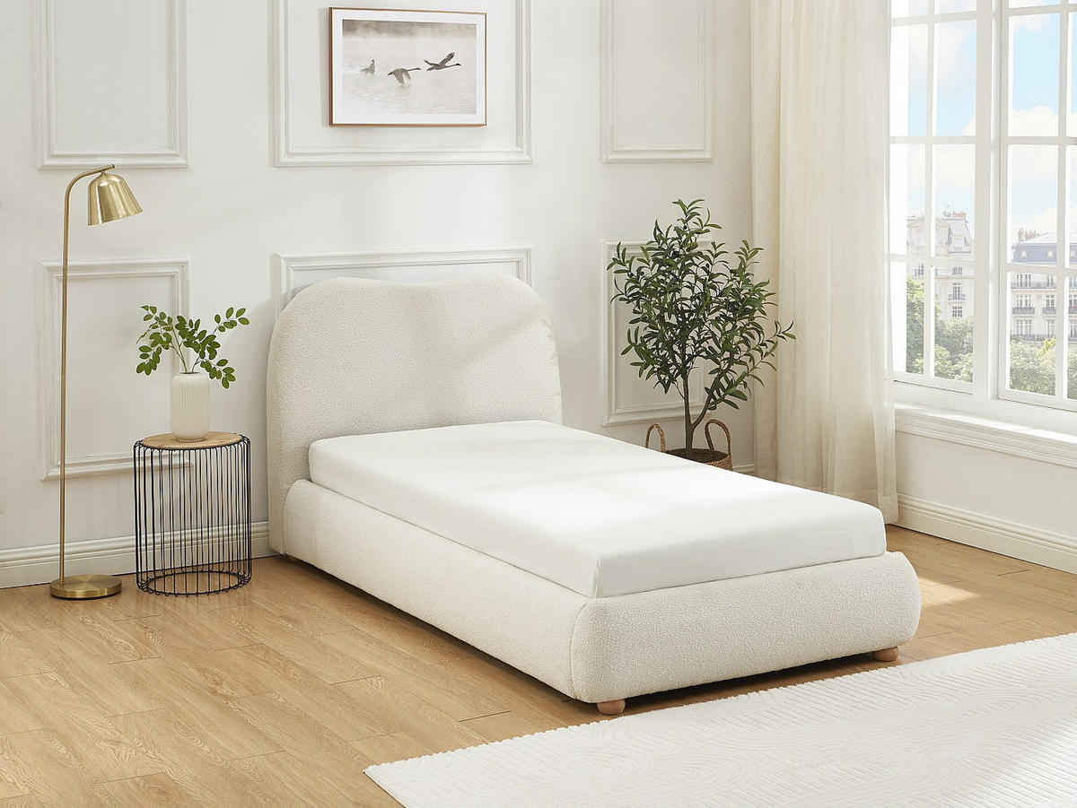 BETT mit Bettkasten - 1 Person - stoff - weiß Vanari - Weiß, Textil (90/190cm) - Vente-Unique