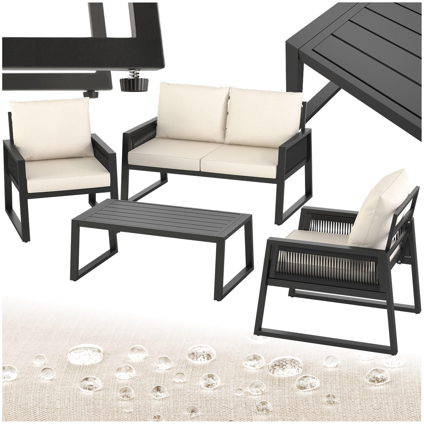 GARTEN-LOUNGE SET Captive,Tisch mit Lamellenmuster,anthrazit - Anthrazit, Kunststoff/Metall - tectake