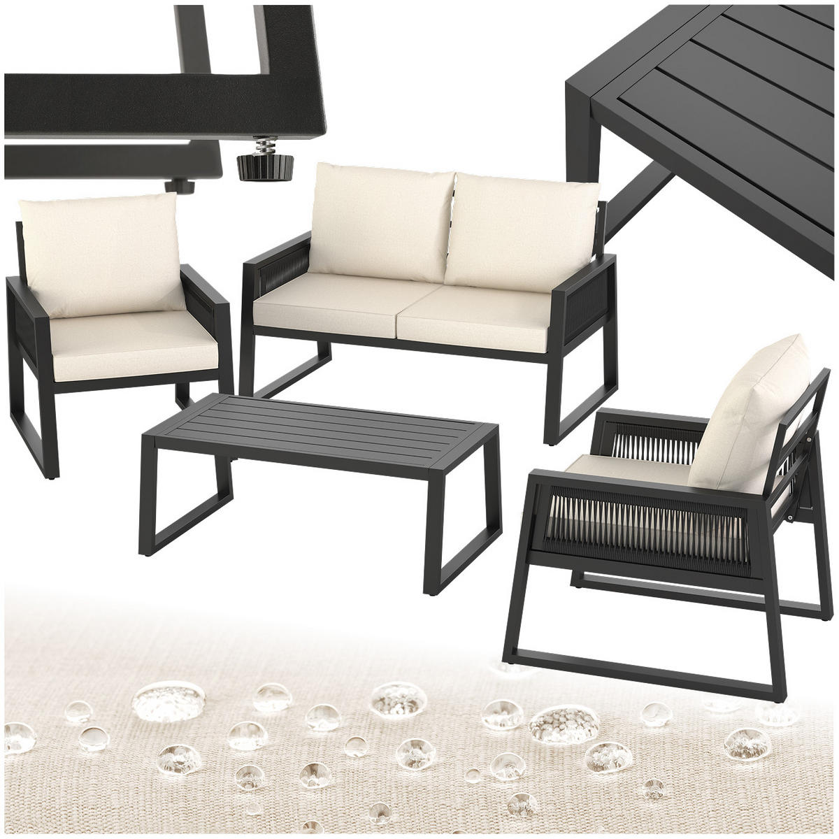 GARTEN-LOUNGE SET Captive,Tisch mit Lamellenmuster,anthrazit - Anthrazit, Kunststoff/Metall - tectake