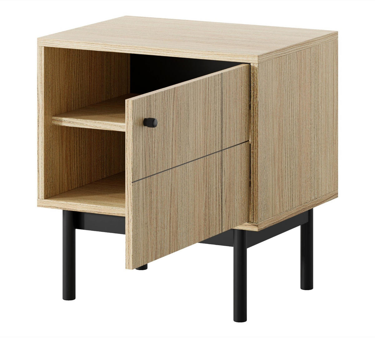 NOČNÝ STOLÍK Japandies dekor duba 54 cm - čierna/farba duba, kov/drevo (54/56.6/39cm) - Selsey