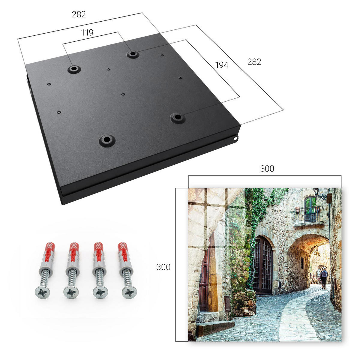 SCHLÜSSELBOX Schwarz 30x30 cm- Türöffnung nach rechts - Historische Straße - Grau, Metall (30/30/5cm) - TULUP
