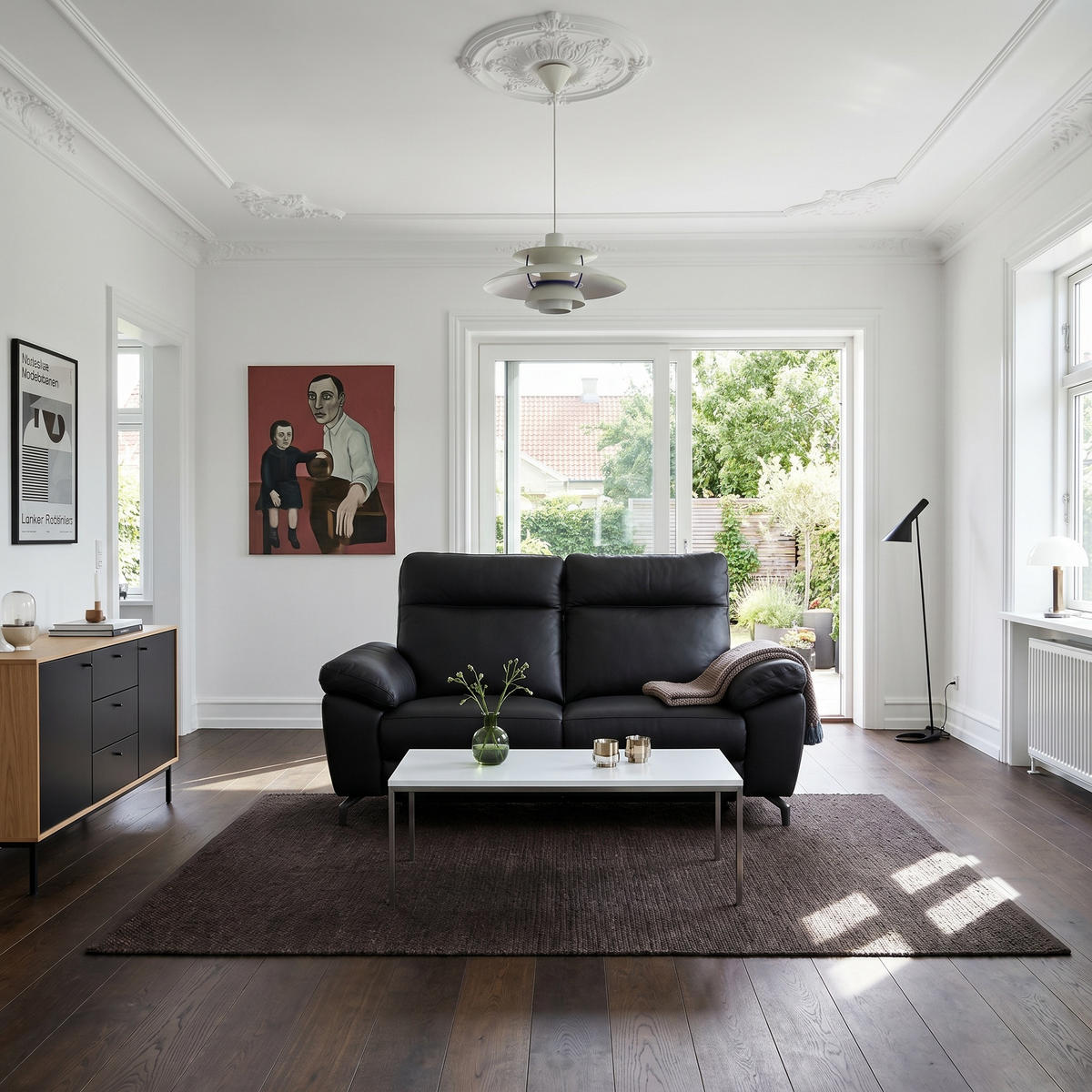 ZWEISITZER-SOFA Echtleder Schwarz - Schwarz, Leder/Metall (162/101/96cm) - Furnhouse