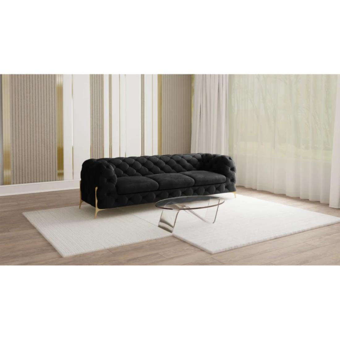 CHESTERFIELD-SOFA 3-Sitzer Lexi Schwarz Samt - Goldfarben/Schwarz, Holz/Textil (243/75/100cm) - S-Style Möbel