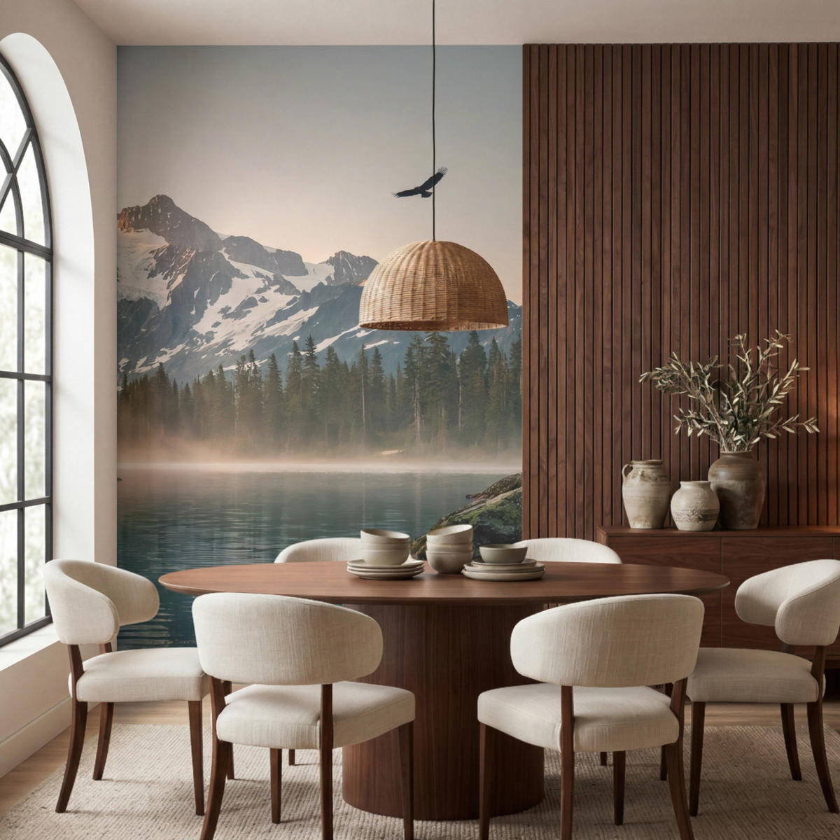 TAPETE - Berge - Wasser - Bäume - 180x280 cm - Multicolor, Papier (180/280cm) - OnlyWow