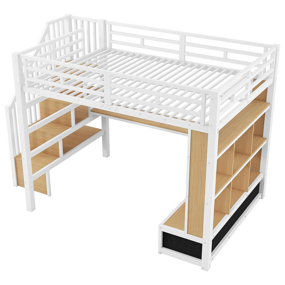 HOCHBETT 140x200 cm mit Schreibtisch und Regalen in schwarz - Weiß, Holzwerkstoff/Metall (140/200cm) - KOMHTOM