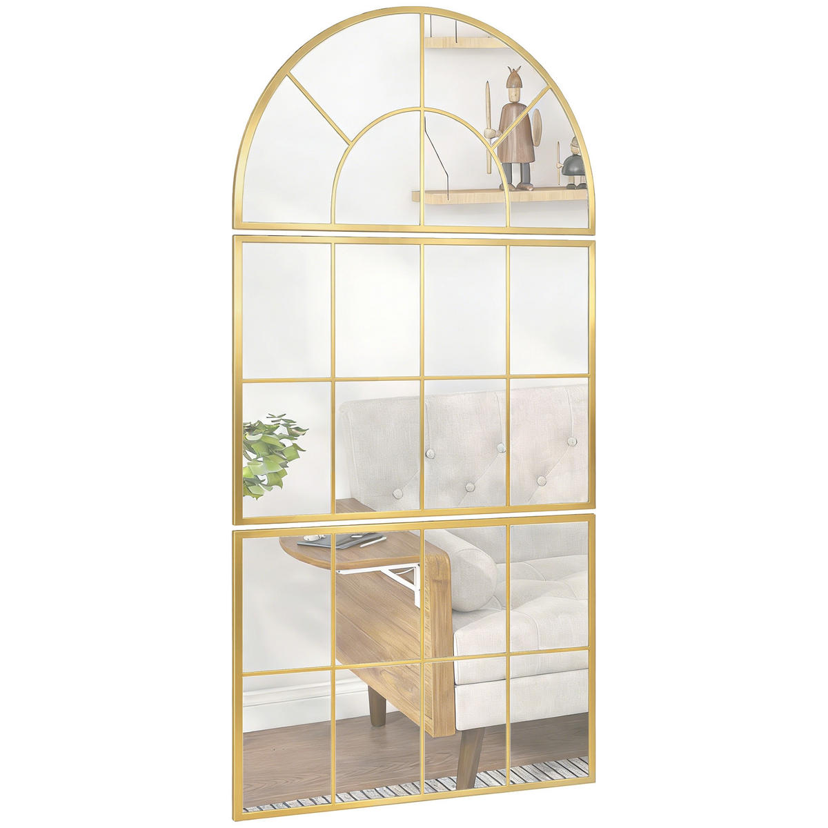 WANDSPIEGEL DE-14325 3-teilig, Fenster-Design Gold - Goldfarben, Glas (76/150/2cm) - ComfortXL