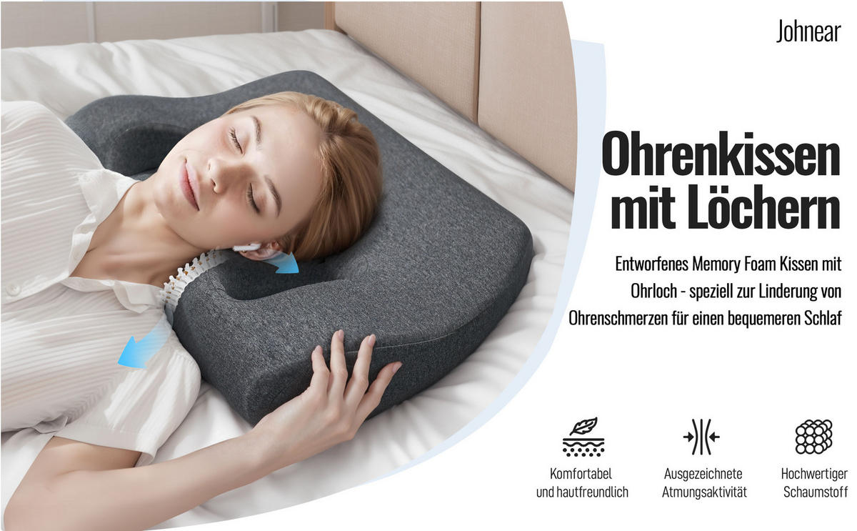 OHRKISSEN Geeignet für Seitenschläfer - Dunkelgrau, Textil (38/54cm) - Vercart