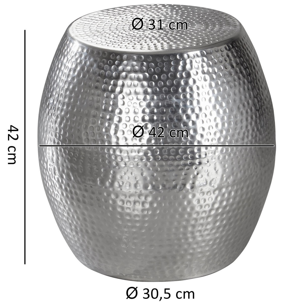 BEISTELLTISCH Aluminium Hammerschlag ENNS, Silber 42x42x42 cm - Silberfarben, Metall (42/42/42cm) - KADIMA DESIGN