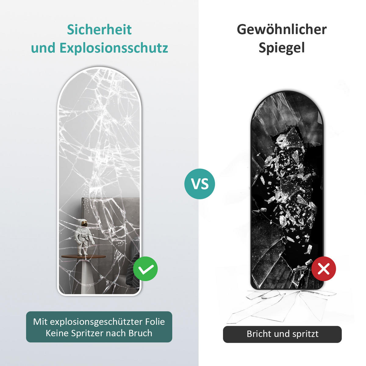 STANDSPIEGEL mit Rahmen Gehärteter Silberspiegel Weiß 160/60 cm - Weiß, Glas/Metall (60/160/160cm) - EMKE