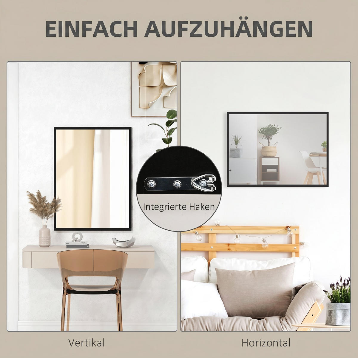 WANDSPIEGEL MDF Glas Schwarz - Schwarz, Holzwerkstoff (2/80/60cm) - HOMCOM