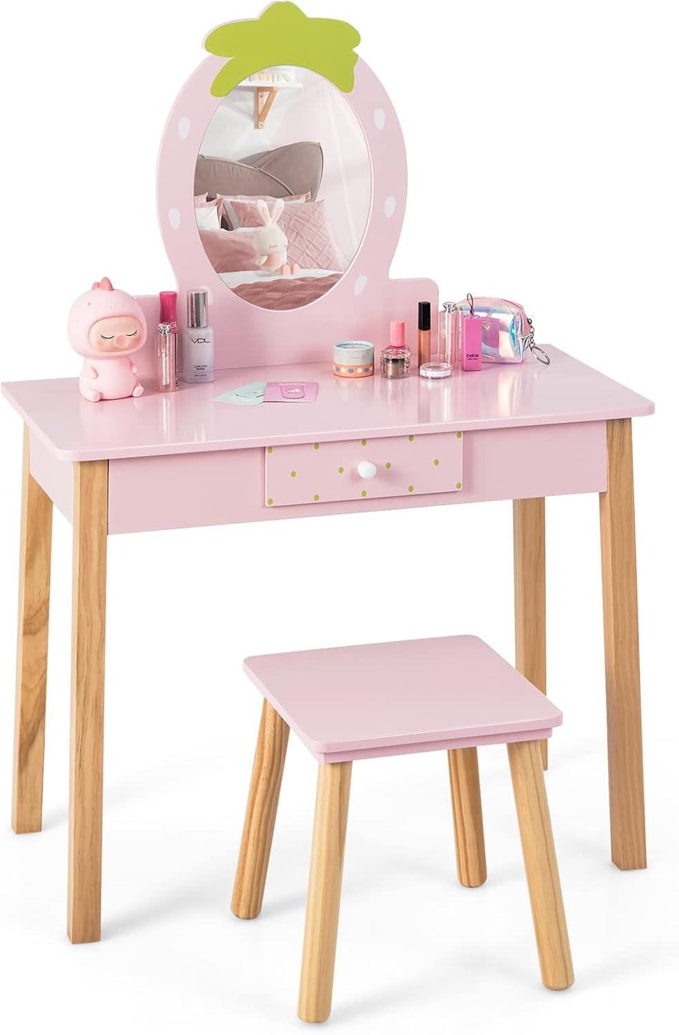 SCHMINKTISCH Set für Kinder Pink - Pink, Holz (70/100/34cm) - COSTWAY