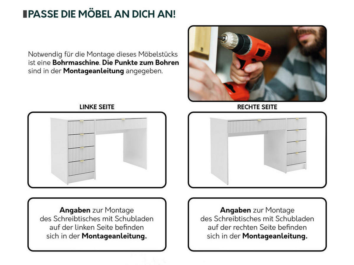 SCHREIBTISCH Tireno - Goldfarben/Weiß, Holzwerkstoff/Metall (55/120/76cm) - MIRJAN24