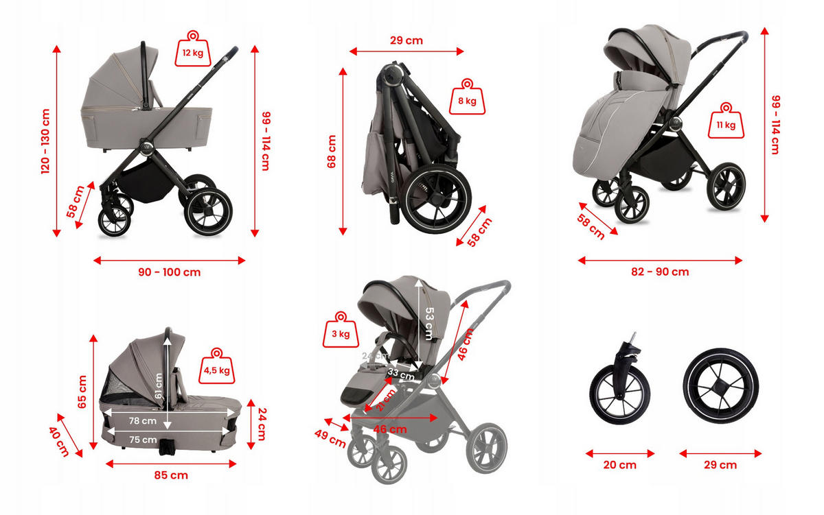 KINDERWAGEN Gavia 3in1 Grau Babywanne, Buggy Sportsitz, Babyschale I-Size - Schwarz/Grau, Textil/Metall (58/99cm) - BabyLux