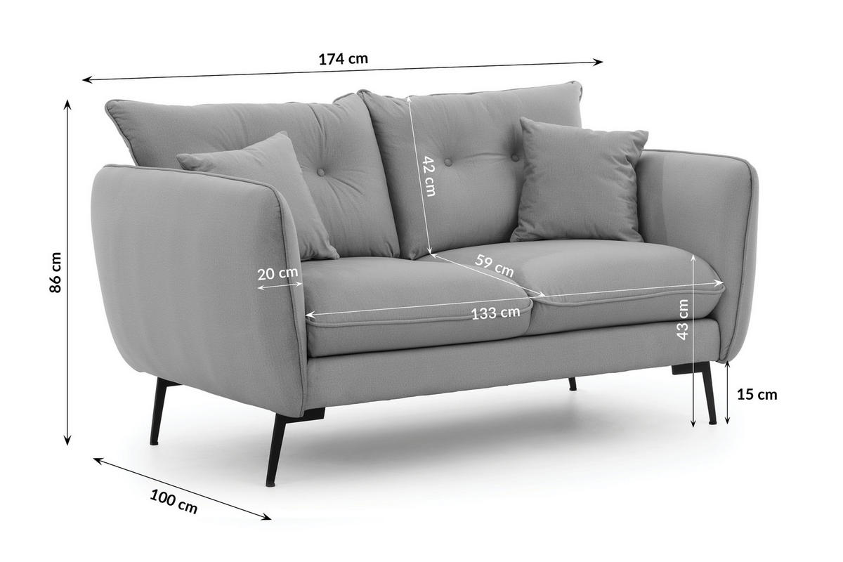 SITZGARNITUR 3+2+1 Nordloft Hellgrau Samt - Hellgrau/Schwarz, Holz/Textil (204/86/100cm) - S-Style Möbel