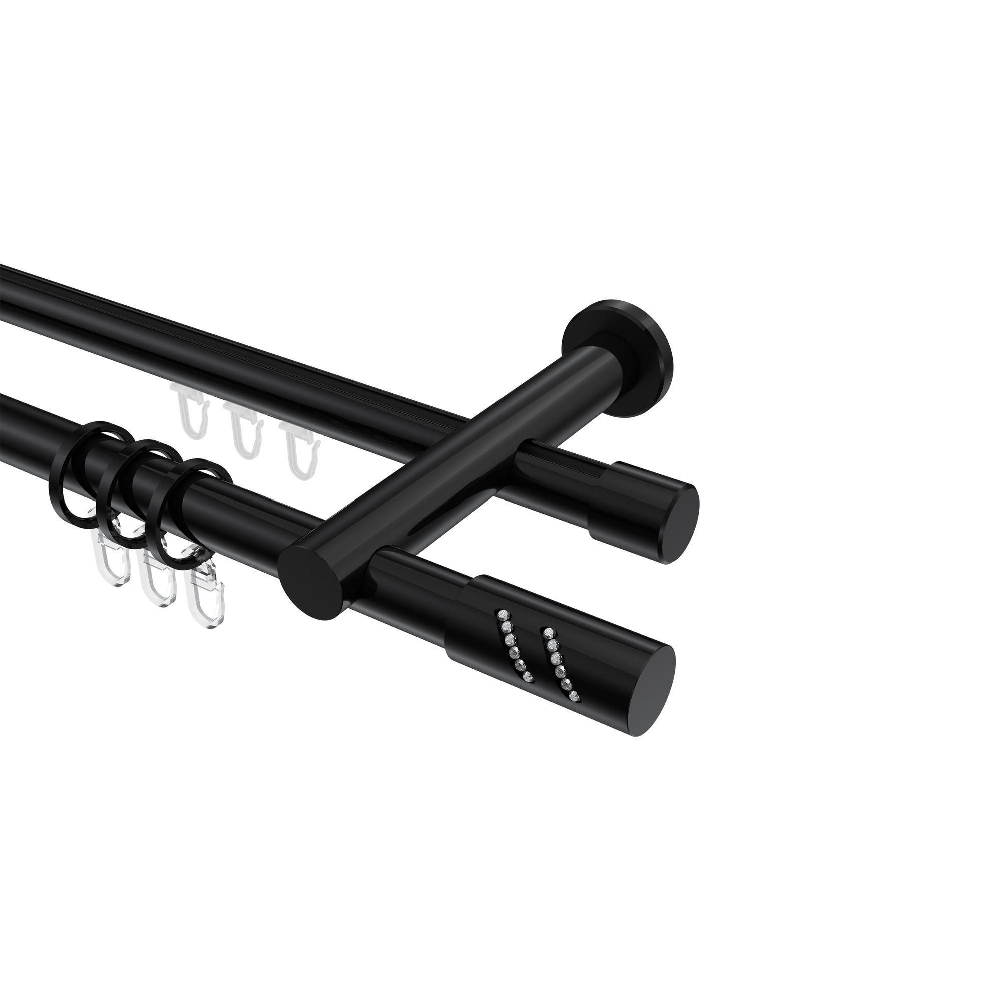 RUNDROHR-INNENLAUF-GARDINENSTANGEN-SET Platon Zoena 240 cm (geteilt in 2 x 120 cm), 2-läufig, 20 mm Ø Schwarz - Schwarz, Metall (240cm) - INTERDECO