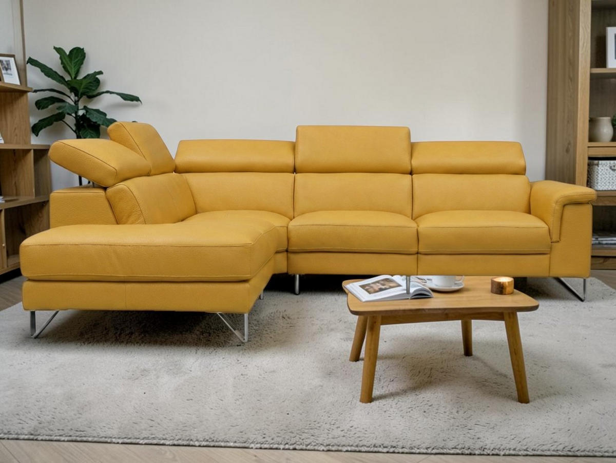 ECKSOFA Antares Echtleder Senfgelb - Gelb, Leder/Metall (224/276cm)