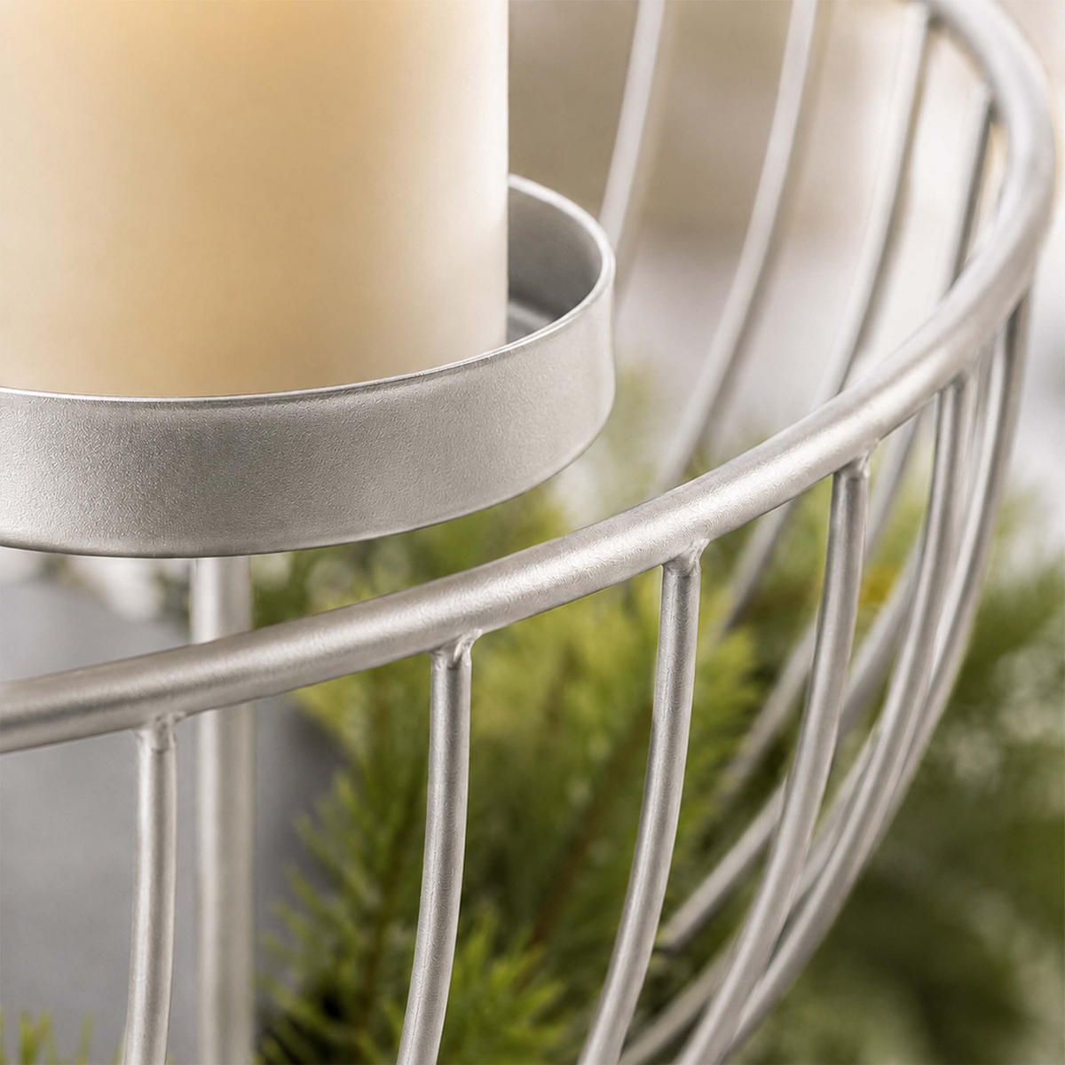 ADVENTSKRANZ Silber Stahl 4 Kerzenhalter 33 cm - Silberfarben, Metall (10cm) - Relaxdays