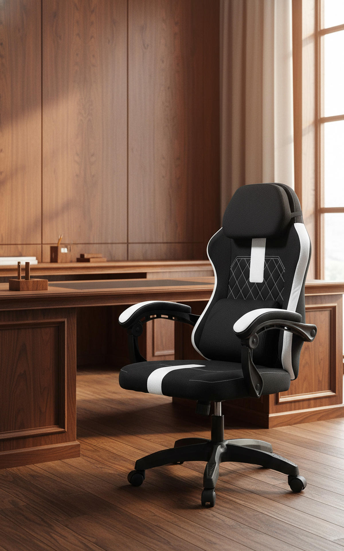 BÜROSTUHL Zayro Stoff schwarz/weiß - Schwarz/Weiß, Textil/Metall (65/132/65cm) - TPFLiving