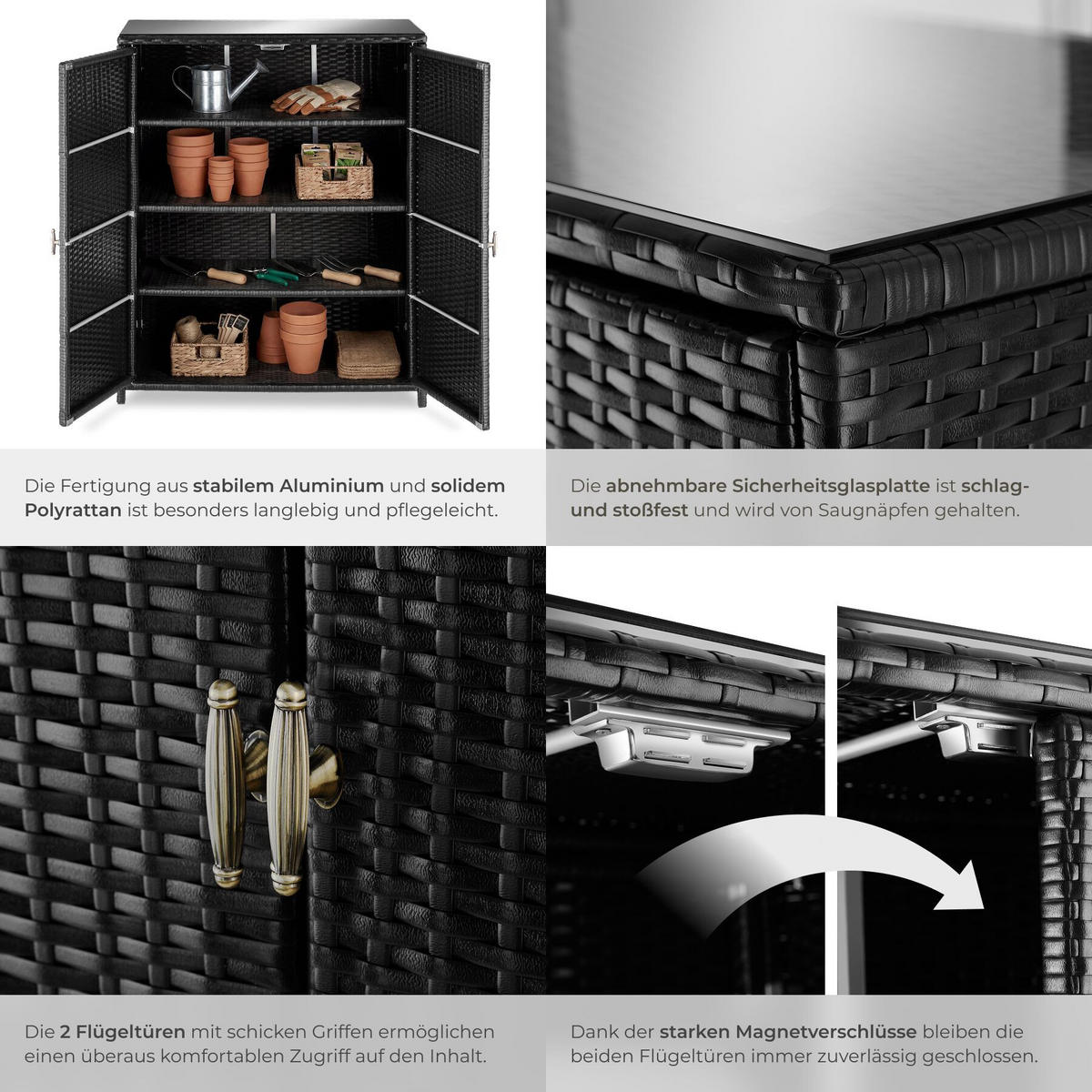 GARTENSCHRANK Monza, 84,5 x 40,5 x 103,5 cm, schwarz - Schwarz, Kunststoff (84.5/103.5/40.5cm) - tectake