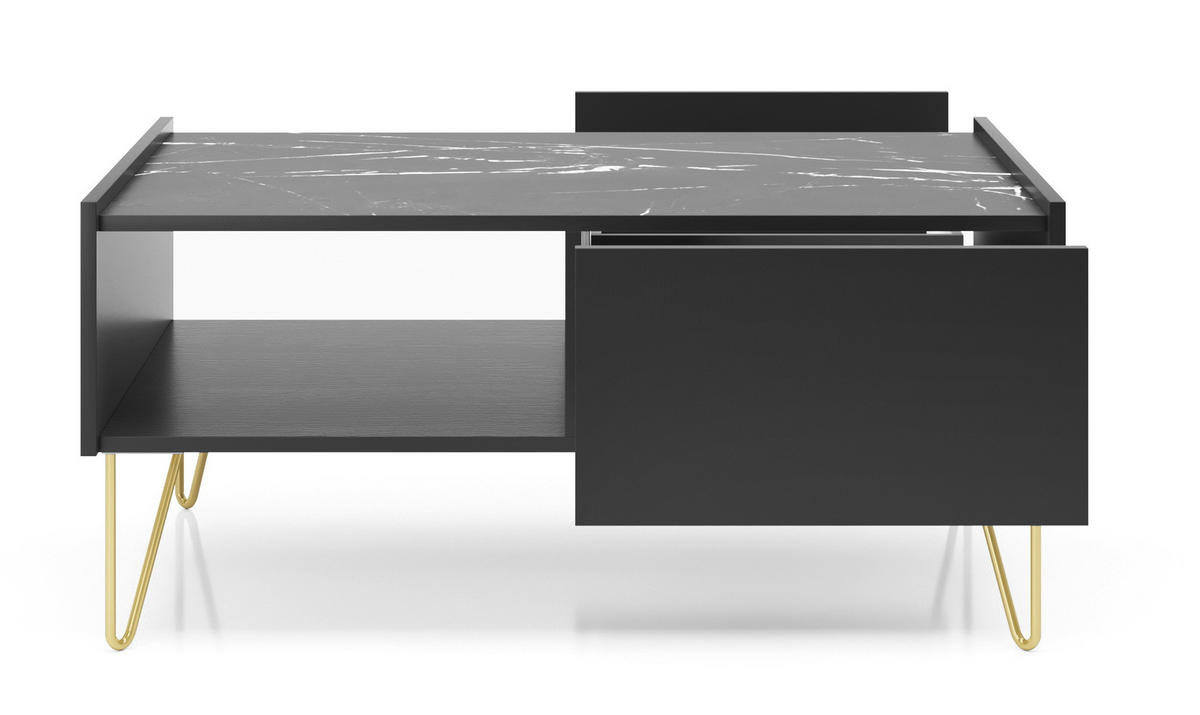 COUCHTISCH 97 cm mit Schublade Olven, goldene Beine, Schwarz - Schwarz, Holz (65/97/45cm) - Emporius