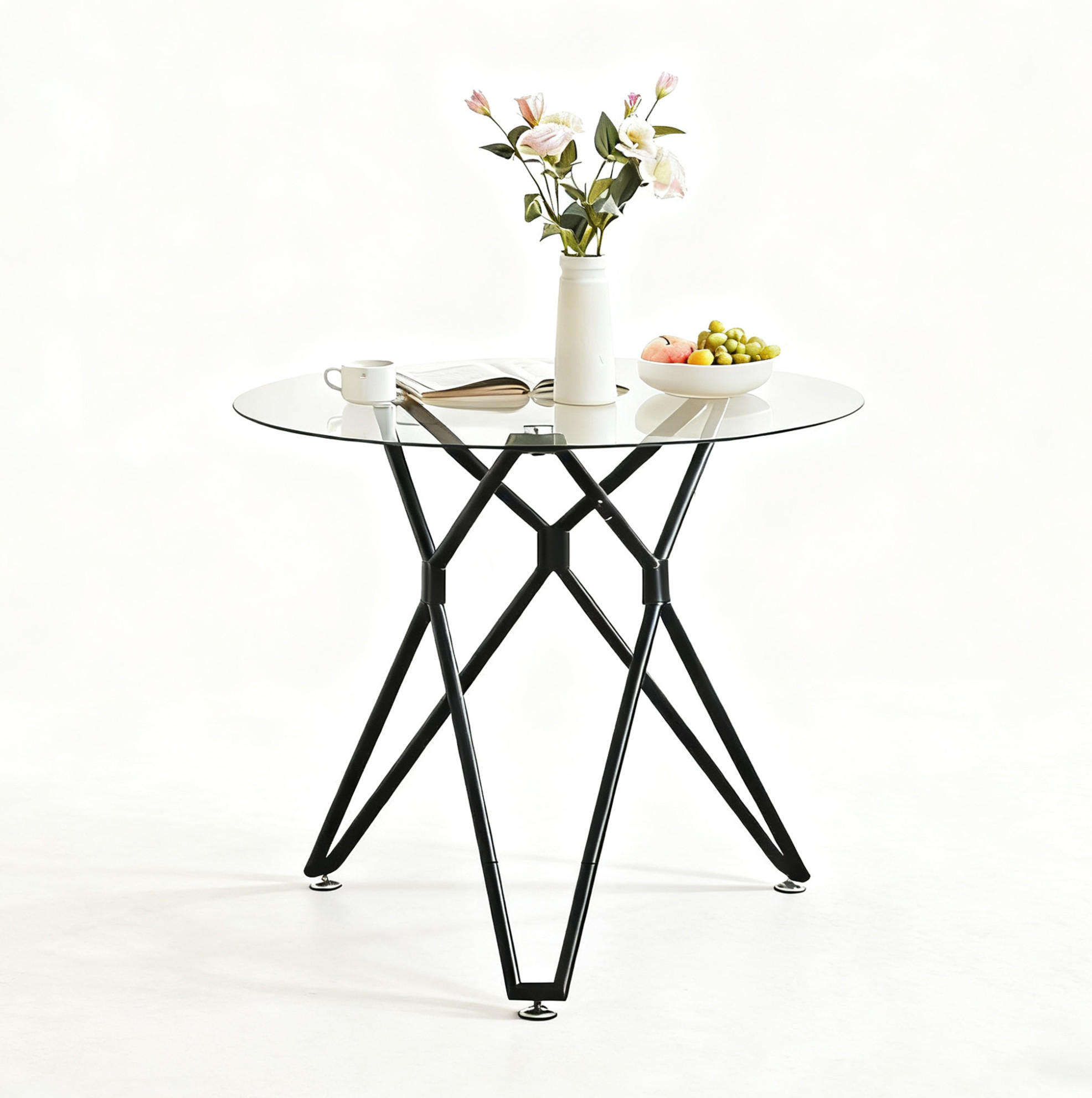 ESSTISCH Rund 90/90/78 cm Schwarz aus Glas mit Metallgestell - Schwarz, Glas (90/90/78cm) - OKWISH