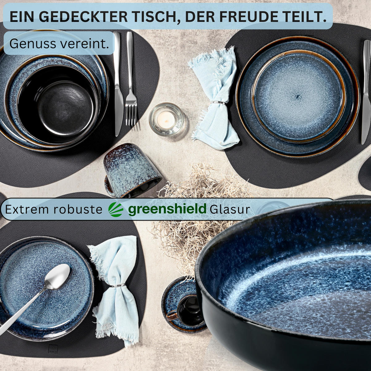 PASTASCHALEN SET OSAKA - 6 teilig aus Steingut - Blau, Stein (22cm) - Sänger