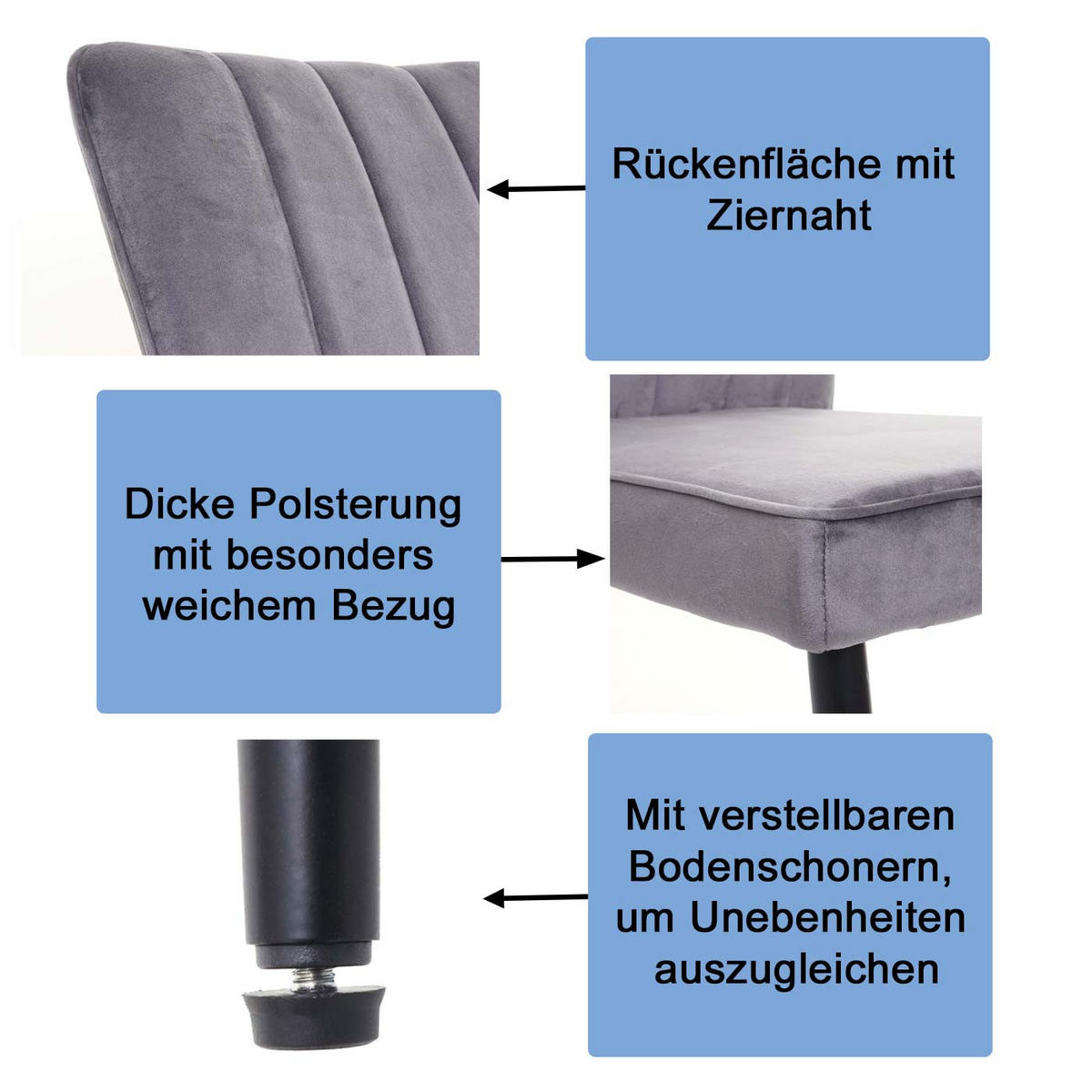 ESSZIMMERSTUHL Hellgrau 2er-Set - Hellgrau, Textil (50/88/64cm) - MCW