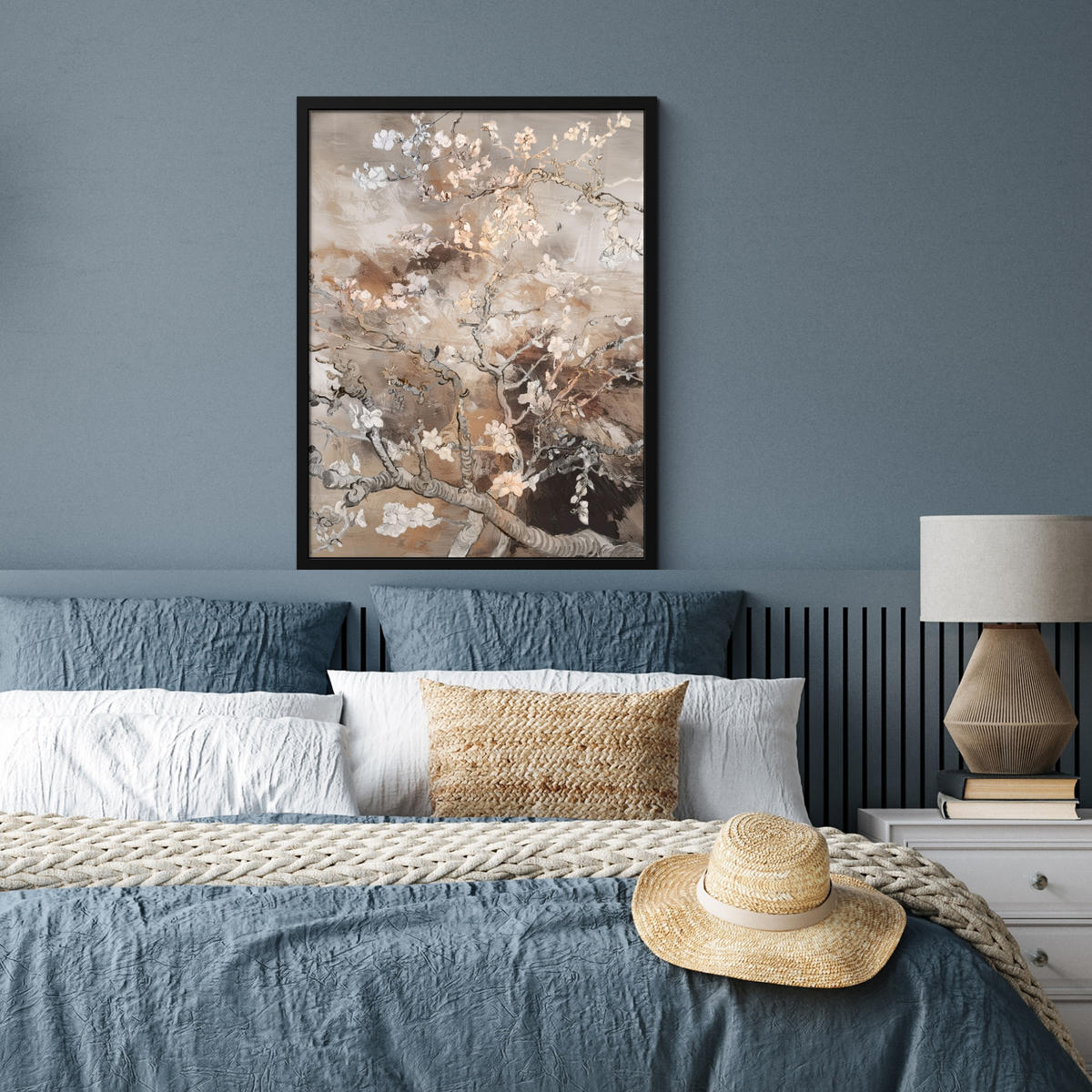 GERAHMTES BILD Mandelblüte - Kunst - Van Gogh - Beige - Abstrakt 60x80 cm - Braun, Papier (60/80cm) - MuchoWow