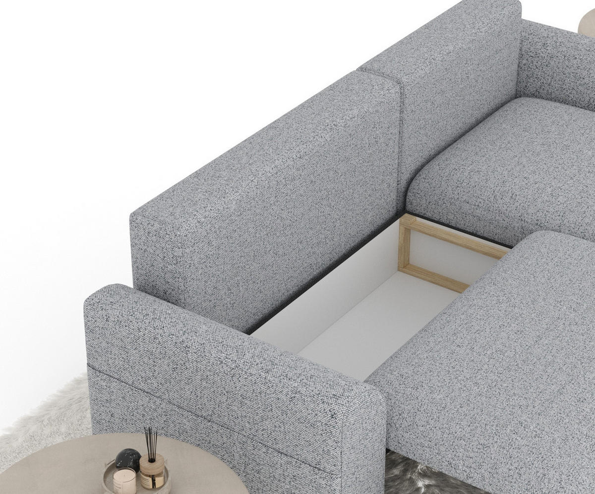 ECKSOFA MIT SCHLAFFUNKTION Bodega Grau Webstoff - Schwarz/Grau, Holz/Holzwerkstoff (235/138cm) - Maison de Reve
