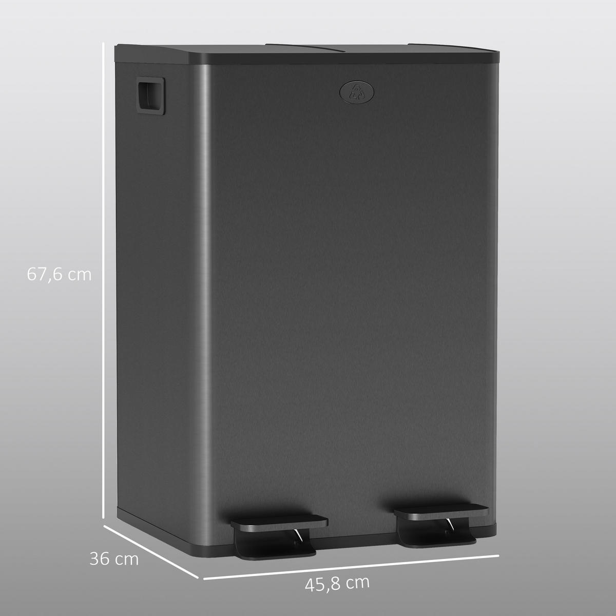 MÜLLTRENNSYSTEM Schwarz Edelstahl Soft-Close Pedal 2x28L - Schwarz, Metall (45.8/67.6/36cm) - PANGIVO