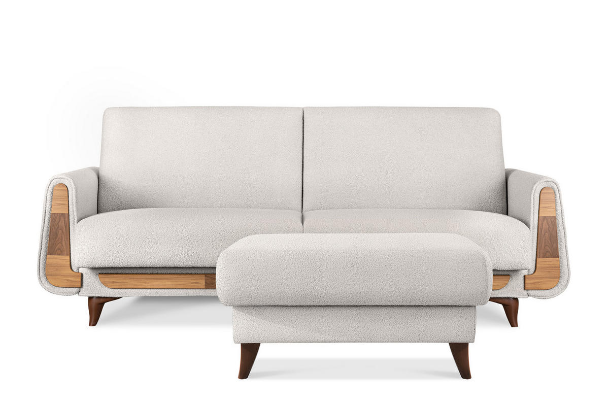HOCKER GUSTAVO Bouclé, Weiß - Weiß, Holz/Holzwerkstoff (92/49/92cm) - KONSIMO®