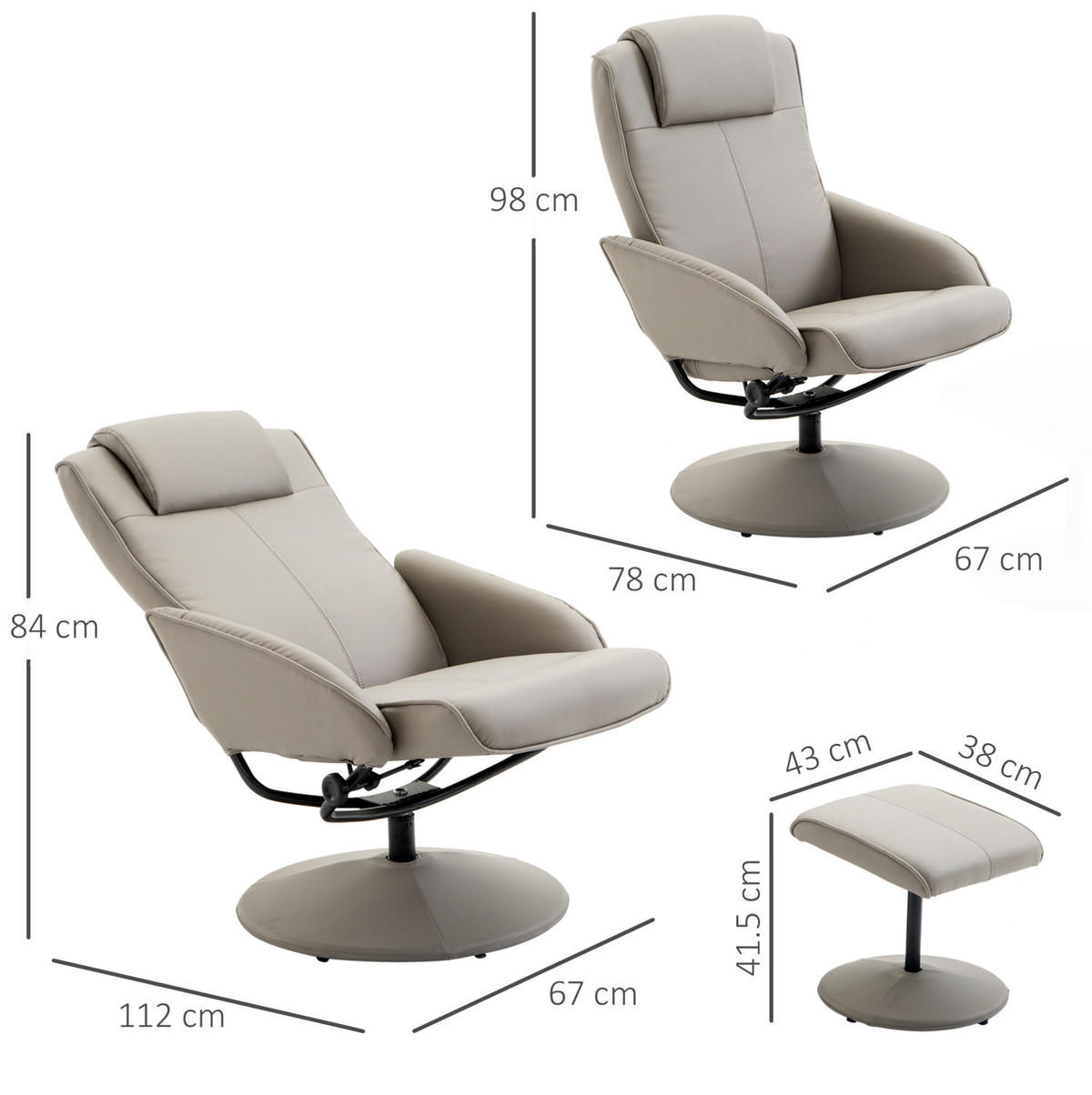 RELAXAČNÍ křeslo 78/67/98 cm šedé ze dřeva s podnožkou a polohováním 145° - šedá, dřevo (67/98/78cm) - OKWISH