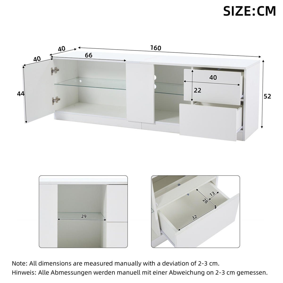 TV-ELEMENT mit LED 160 x 40 x 52 cm Weiß Hochglanz - Weiß, Holzwerkstoff (40/52/160cm) - Beauniv