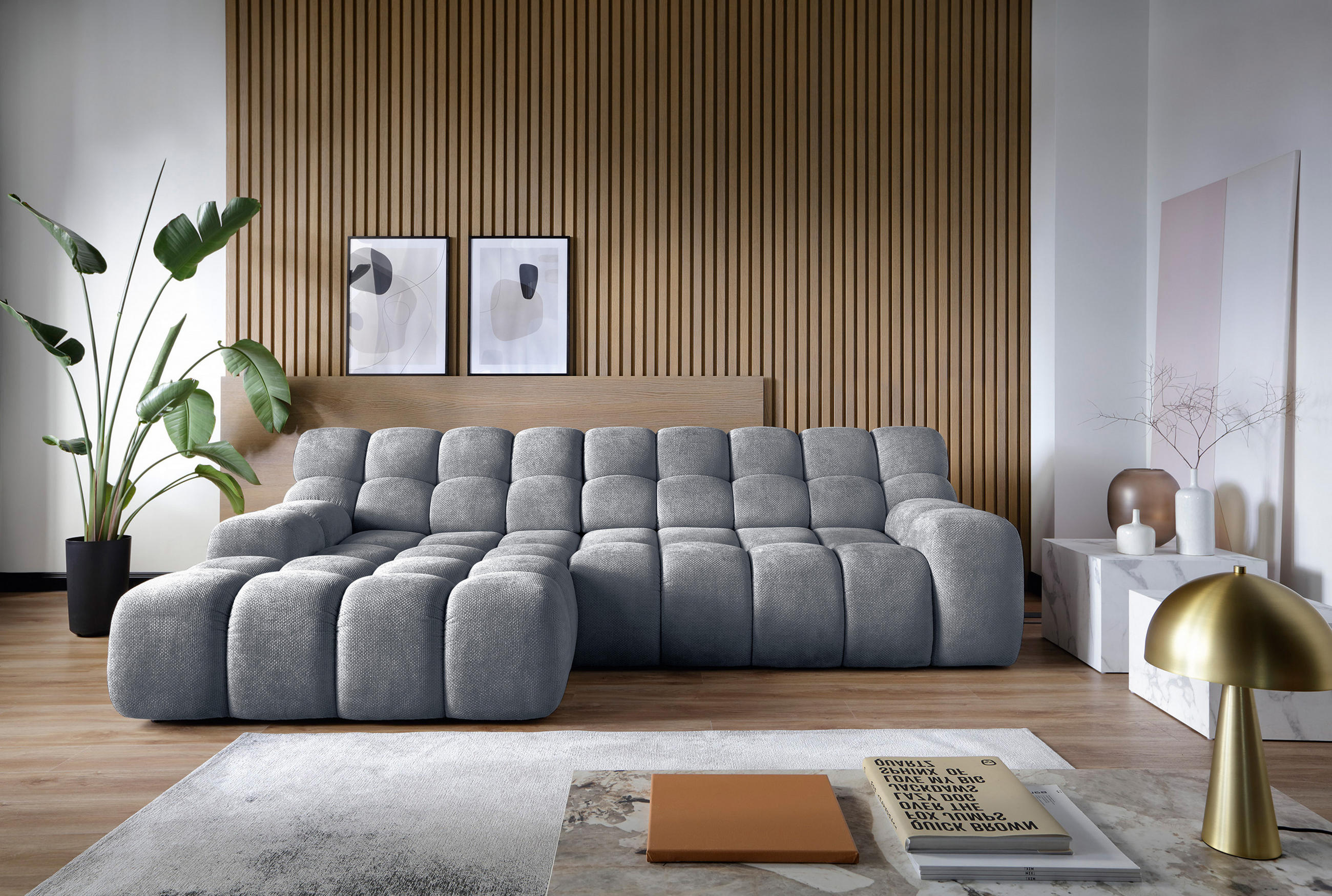 ECKSOFA CAMPILE mit elektrisch verschiebbarem Sitz, Dunkelgrau, Links - Grau, Holz/Textil (119/288cm) - DomoHome