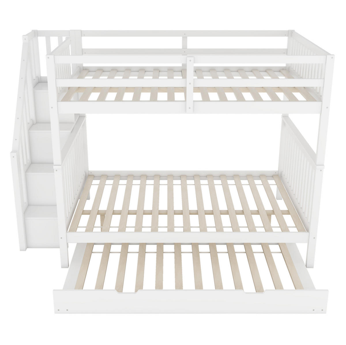 ETAGENBETT 140/200 cm mit Rollbett und Treppenregal in Weiß - Weiß, Holz (140/200cm) - BEAOK