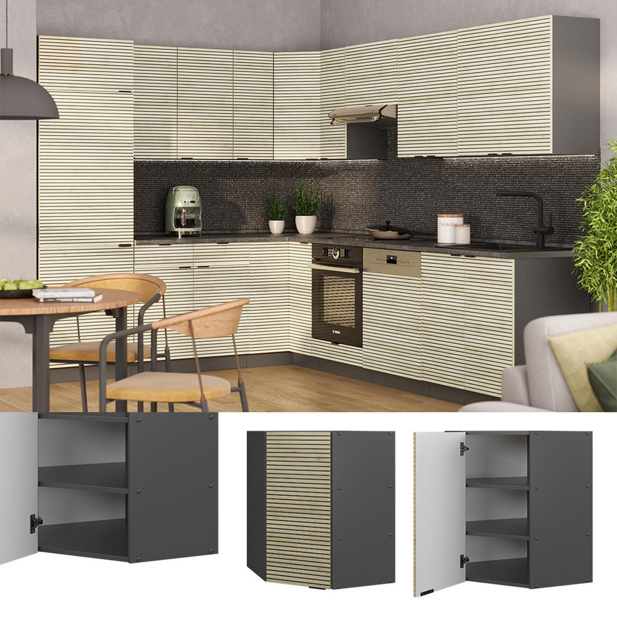 ROHOVÝ VĚŠÁK NA STĚNU Fame-Line Dubový panel - antracitová/barva dubu, kompozitní dřevo (57/72/34.1cm) - Vicco