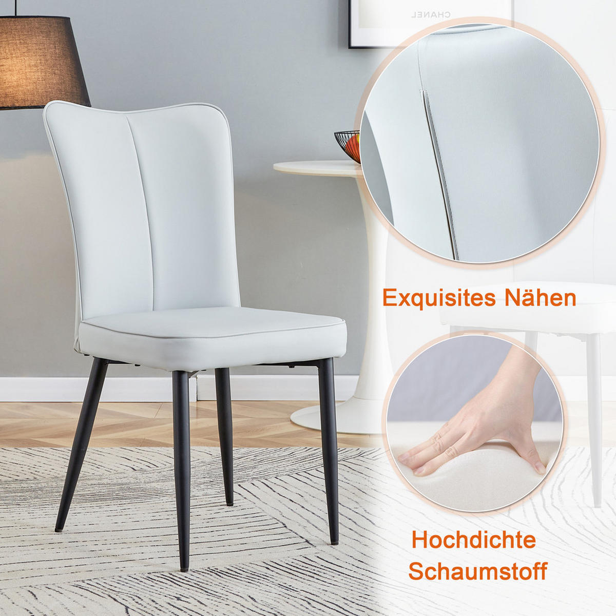 TISCHGRUPPE 3-tlg 60cm MDF mit 2 PU-Leder Stühlen Hellgrau - Weiß, Holzwerkstoff/Metall (73.5/21.5/76cm) - Raelunyi