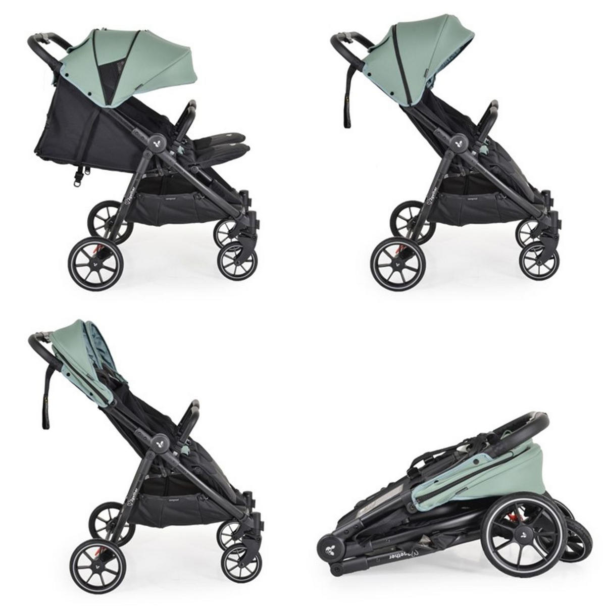 GESCHWISTERKINDERWAGEN 2Gether grün Fußabdeckungen, Aluminiumrahmen, faltbar - Grün, Metall (97/75/104cm) - Cangaroo