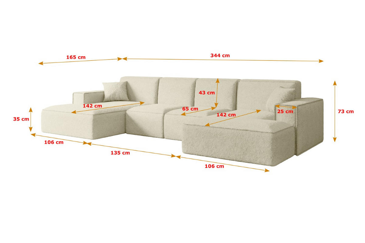 WOHNLANDSCHAFT SIERRA-U - 344x165x73 cm Beige Bouclé - Beige/Schwarz, Holzwerkstoff/Kunststoff (344/73/165cm) - ALTDECOR