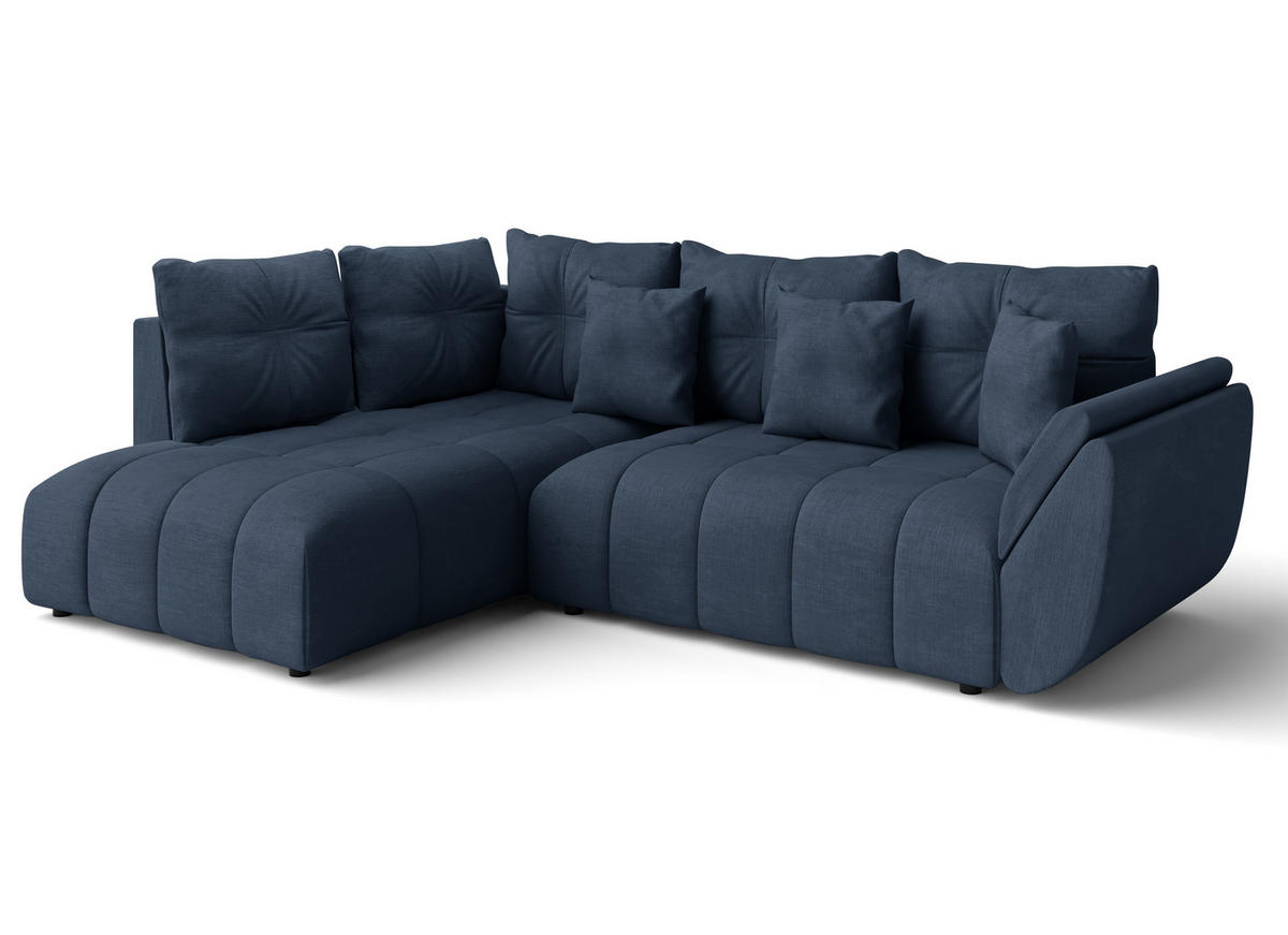 ECKSOFA L Form Corleone Blau 266/190/91 cm mit Schlaffunktion - Blau/Schwarz, Kunststoff/Textil (266/182cm) - AX Living