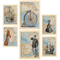 POSTER Set Mit 6 Vintage Ästhetische Karte Größe A3 & A4 Rahmen aus hellem Holz - Beige, Papier (29.7/1cm) - Nacnic