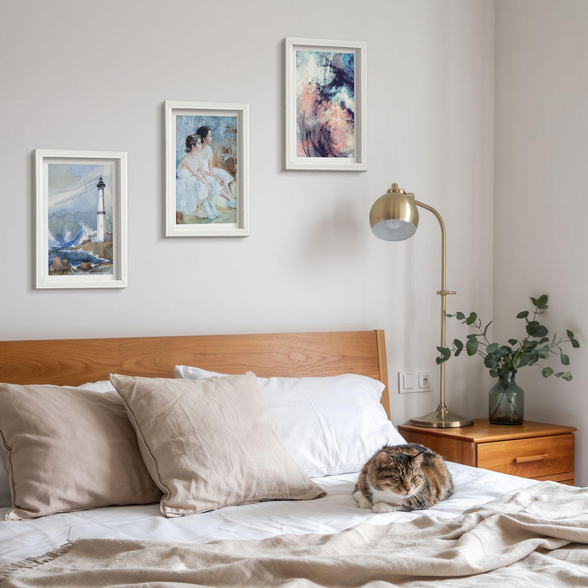 WANDBILDER 3er-Set - 20x30 cm Weißer Rahmen - Leuchtturm-Abstrakte Tänzerin - Weiß, Kunststoff (20/30cm) - ArtPrintCave