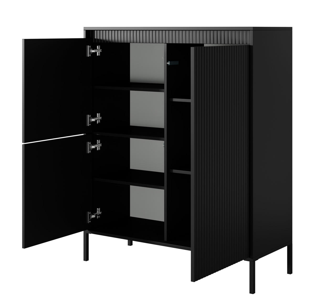 HIGHBOARD Trentinis 3T Schwarz 103,5/123,4/39,5 cm – Geriffelten Fronten - Schwarz, Holzwerkstoff/Metall (103.5/123.4/39.5cm) - AX Living