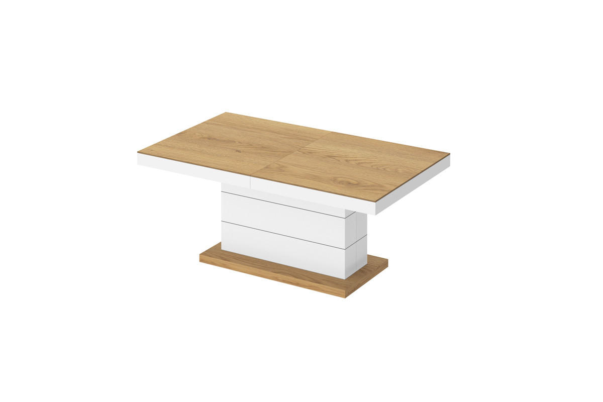 COUCHTISCH rechteckig Eiche Natur Weiß Hochglanz auziehbar höhenverstellbar 120/70/50 cm - Weiß Hochglanz/Eichefarben, Holzwerkstoff (70/120/50cm)